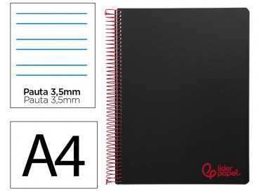 Cuaderno espiral liderpapel a4 wonder tapa plastico 80h 90gr pauta ancha 3,5mm con margen color negro