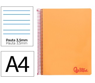 Cuaderno espiral liderpapel a4 wonder tapa plastico 80h 90gr pauta ancha 3,5mm con margen color naranja