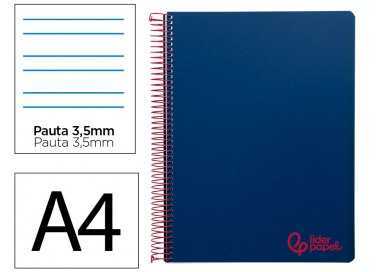 Cuaderno espiral liderpapel a4 wonder tapa plastico 80h 90gr pauta ancha 3,5mm con margen color azul marino