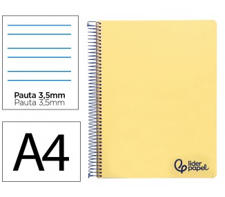 Cuaderno espiral liderpapel a4 wonder tapa plastico 80h 90gr pauta ancha 3,5mm con margen color amarillo