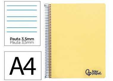 Cuaderno espiral liderpapel a4 wonder tapa plastico 80h 90gr pauta ancha 3,5mm con margen color amarillo
