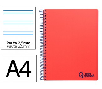 Cuaderno espiral liderpapel a4 wonder tapa plastico 80h 90gr pauta estrecha 2,5mm con margen color rojo