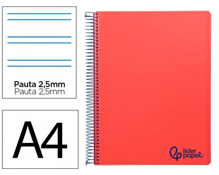Cuaderno espiral liderpapel a4 wonder tapa plastico 80h 90gr pauta estrecha 2,5mm con margen color rojo