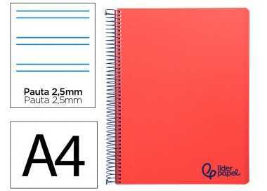 Cuaderno espiral liderpapel a4 wonder tapa plastico 80h 90gr pauta estrecha 2,5mm con margen color rojo