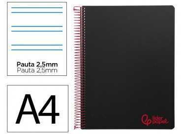 Cuaderno espiral liderpapel a4 wonder tapa plastico 80h 90gr pauta estrecha 2,5mm con margen color negro