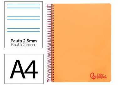 Cuaderno espiral liderpapel a4 wonder tapa plastico 80h 90gr pauta estrecha 2,5mm con margen color naranja