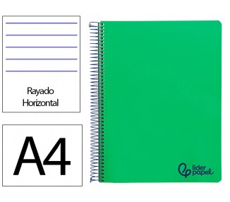 Cuaderno espiral liderpapel a4 wonder tapa plastico 80h 90gr rayado horizontal con margen color verde oscuro