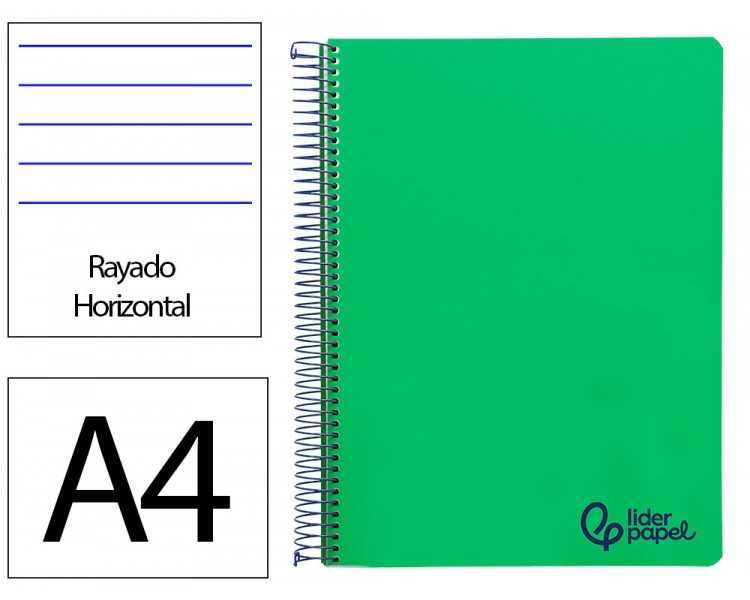 Cuaderno espiral liderpapel a4 wonder tapa plastico 80h 90gr rayado horizontal con margen color verde oscuro