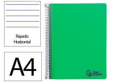 Cuaderno espiral liderpapel a4 wonder tapa plastico 80h 90gr rayado horizontal con margen color verde oscuro
