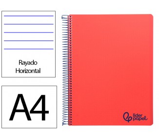 Cuaderno espiral liderpapel a4 wonder tapa plastico 80h 90gr rayado horizontal con margen color rojo