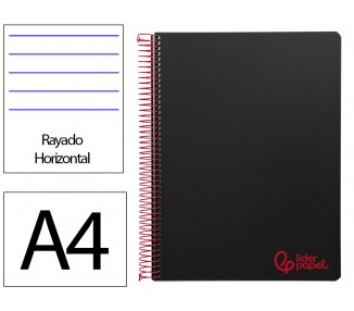 Cuaderno espiral liderpapel a4 wonder tapa plastico 80h 90gr rayado horizontal con margen color negro
