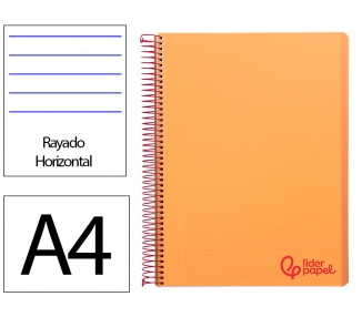 Cuaderno espiral liderpapel a4 wonder tapa plastico 80h 90gr rayado horizontal con margen color naranja