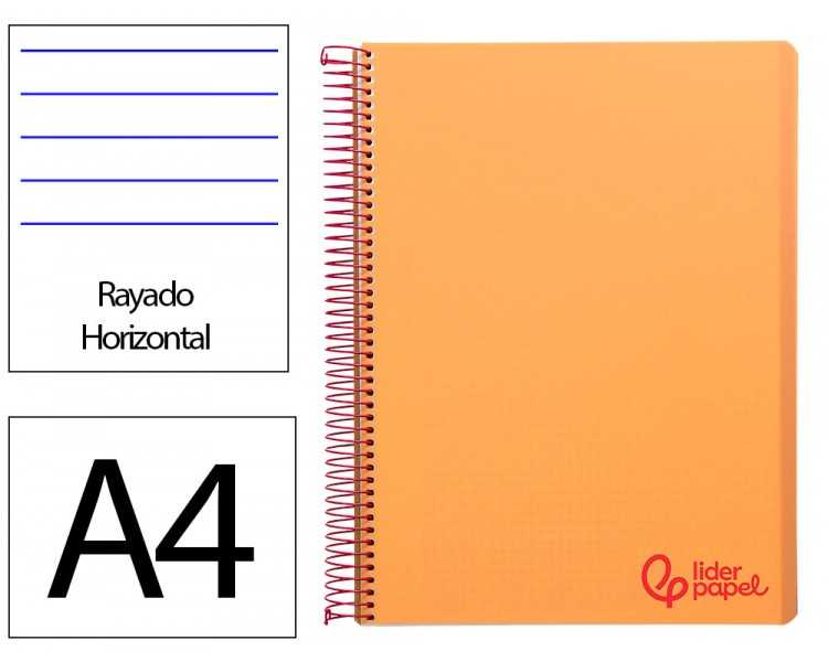 Cuaderno espiral liderpapel a4 wonder tapa plastico 80h 90gr rayado horizontal con margen color naranja
