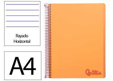 Cuaderno espiral liderpapel a4 wonder tapa plastico 80h 90gr rayado horizontal con margen color naranja