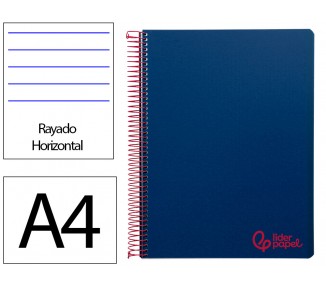 Cuaderno espiral liderpapel a4 wonder tapa plastico 80h 90gr rayado horizontal con margen color azul marino