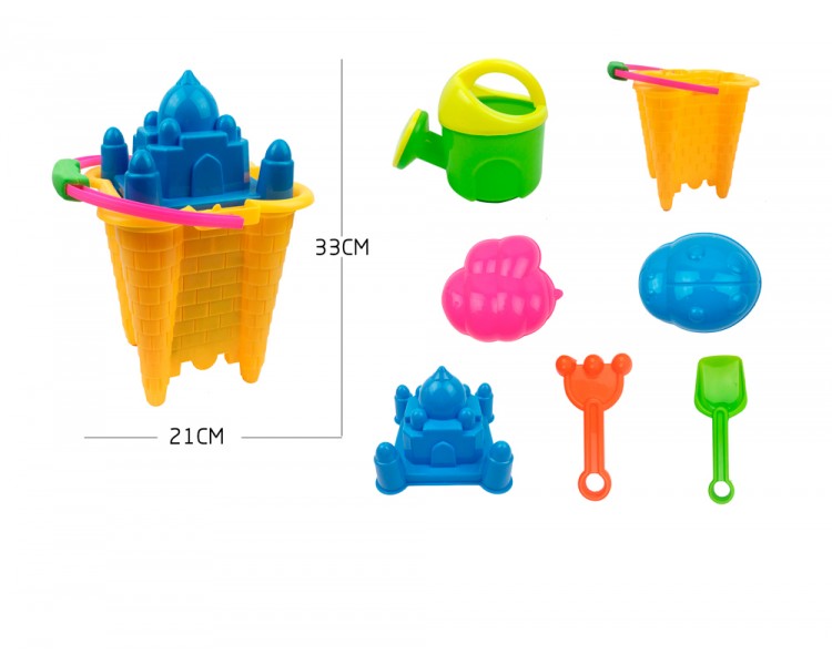 Cubo de playa ao zhi para jugar con la arena set 7 piezas palacio