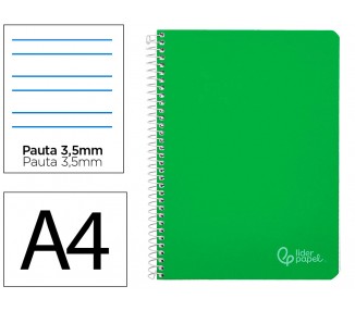 Cuaderno espiral liderpapel din a4 witty tapa dura 80h 90gr pauta 3,5mm con margen color verde