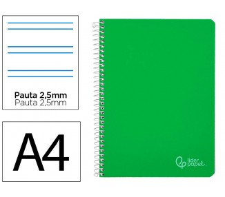 Cuaderno espiral liderpapel din a4 witty tapa dura 80h 90gr pauta 2,5mm con margen color verde