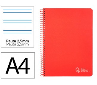 Cuaderno espiral liderpapel din a4 witty tapa dura 80h 90gr pauta 2,5mm con margen color rojo