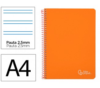 Cuaderno espiral liderpapel din a4 witty tapa dura 80h 90gr pauta 2,5mm con margen color naranja