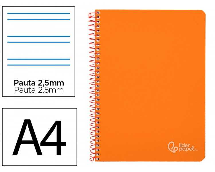 Cuaderno espiral liderpapel din a4 witty tapa dura 80h 90gr pauta 2,5mm con margen color naranja