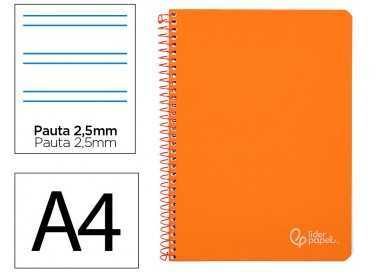 Cuaderno espiral liderpapel din a4 witty tapa dura 80h 90gr pauta 2,5mm con margen color naranja