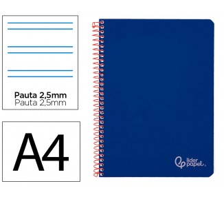 Cuaderno espiral liderpapel din a4 witty tapa dura 80h 90gr pauta 2,5mm con margen color azul oscuro