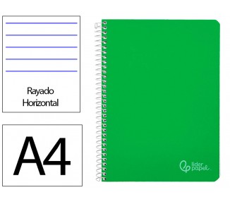 Cuaderno espiral liderpapel din a4 witty tapa dura 80h 90gr rayado horizontal con margen color verde