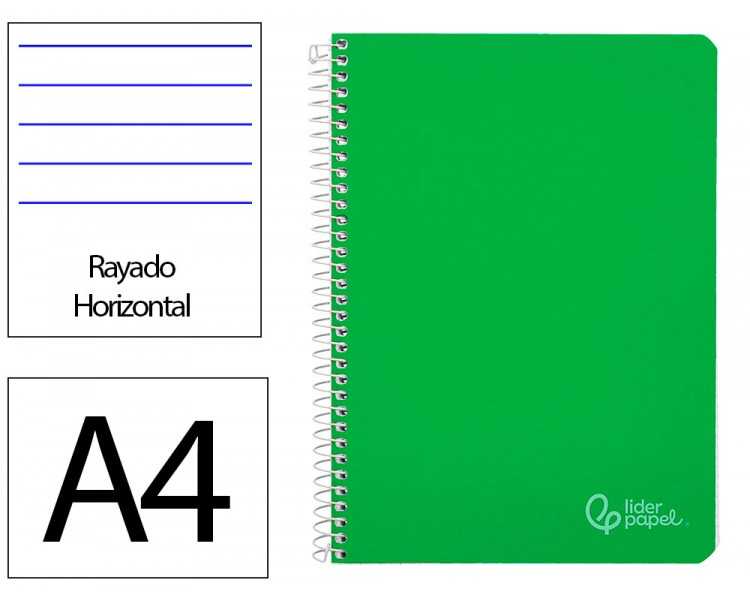 Cuaderno espiral liderpapel din a4 witty tapa dura 80h 90gr rayado horizontal con margen color verde