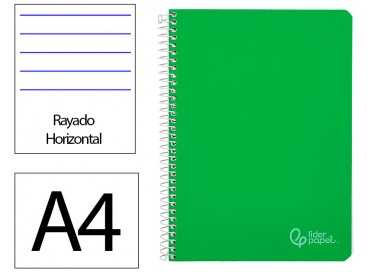 Cuaderno espiral liderpapel din a4 witty tapa dura 80h 90gr rayado horizontal con margen color verde