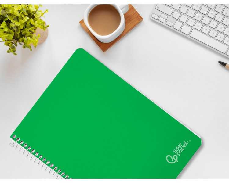 Cuaderno espiral liderpapel din a4 witty tapa dura 80h 90gr rayado horizontal con margen color verde