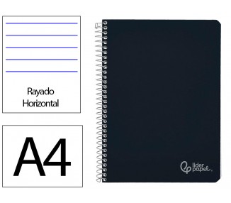 Cuaderno espiral liderpapel din a4 witty tapa dura 80h 90gr rayado horizontal con margen color negro