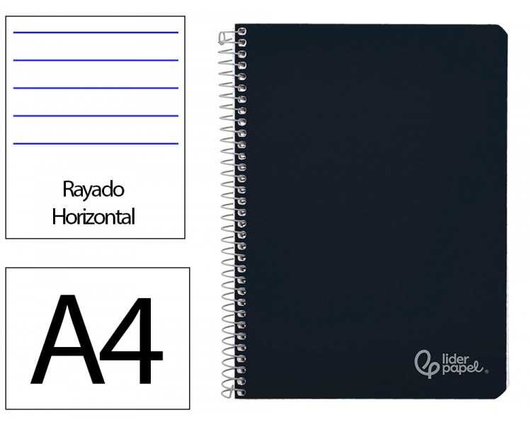 Cuaderno espiral liderpapel din a4 witty tapa dura 80h 90gr rayado horizontal con margen color negro