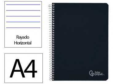 Cuaderno espiral liderpapel din a4 witty tapa dura 80h 90gr rayado horizontal con margen color negro