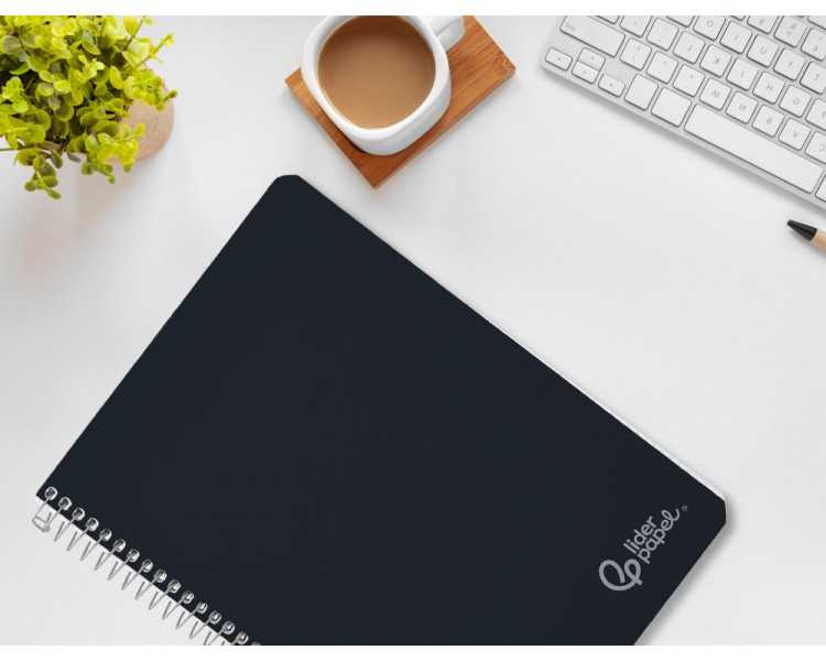 Cuaderno espiral liderpapel din a4 witty tapa dura 80h 90gr rayado horizontal con margen color negro