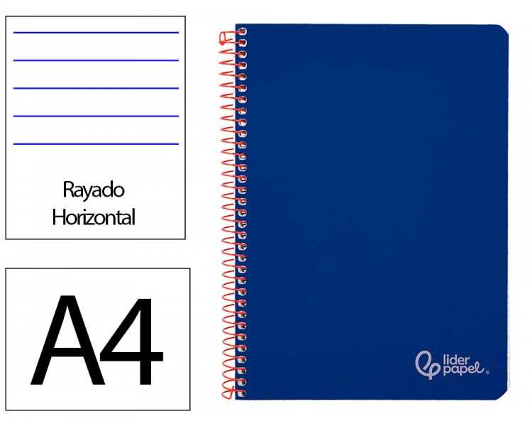 Cuaderno espiral liderpapel din a4 witty tapa dura 80h 90gr rayado horizontal con margen color azul oscuro