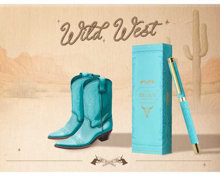 Roller belius wild west aluminio color crema dorado tinta color negro caja de diseño
