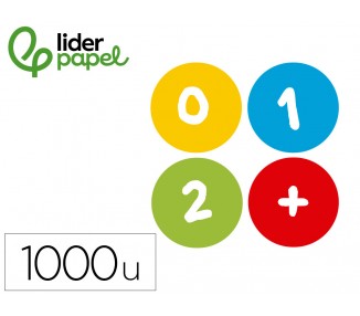Gomets liderpapel autoadhesivo s redondo numeros 20 mm colores surtidos rollo de 1000 unidades en caja de carton