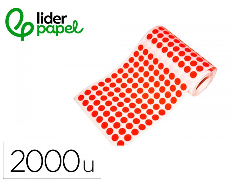 Gomets liderpapel autoadhesivo s circulos 20 mm rojo rollo de 2000 unidades en caja de carton
