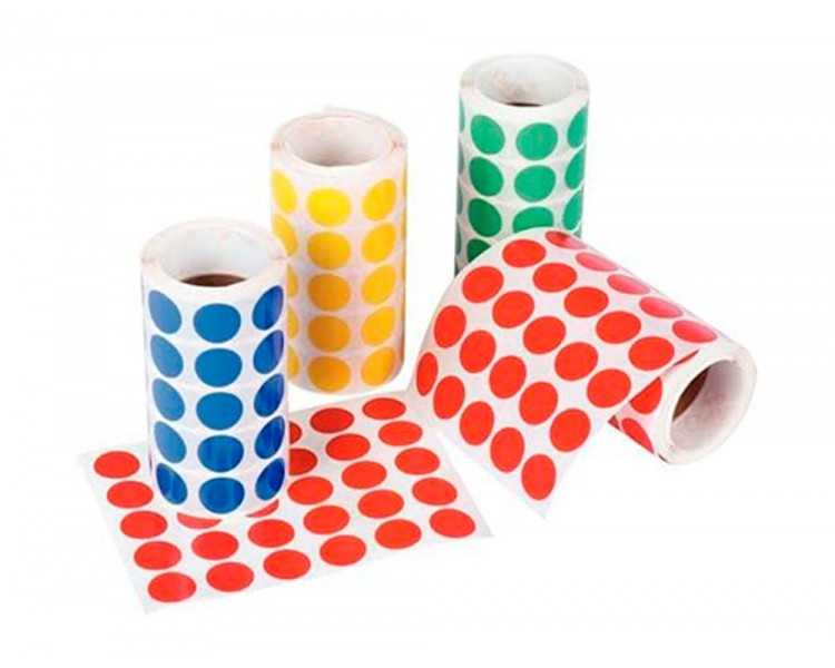 Gomets liderpapel autoadhesivo s circulos 20 mm azul rollo de 2000 unidades en caja de carton