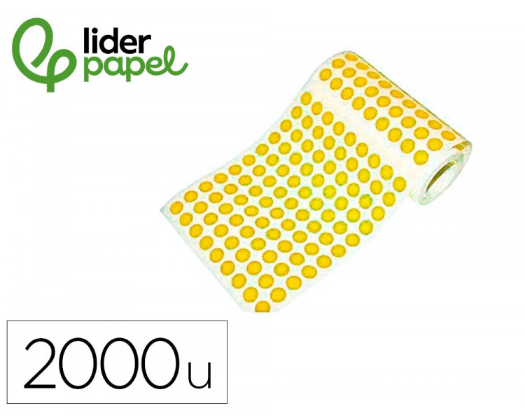 Gomets liderpapel autoadhesivo s circulos 20 mm amarillo rollo de 2000 unidades en caja de carton
