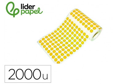 Gomets liderpapel autoadhesivo s circulos 20 mm amarillo rollo de 2000 unidades en caja de carton