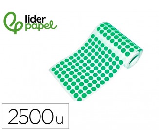 Gomets liderpapel autoadhesivo s circulos 15 mm verde rollo de 2500 unidades en caja de carton