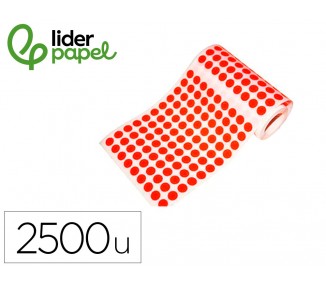 Gomets liderpapel autoadhesivo s circulos 15 mm rojo rollo de 2500 unidades en caja de carton