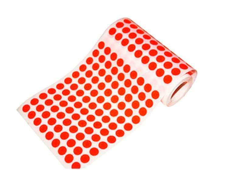 Gomets liderpapel autoadhesivo s circulos 15 mm rojo rollo de 2500 unidades en caja de carton