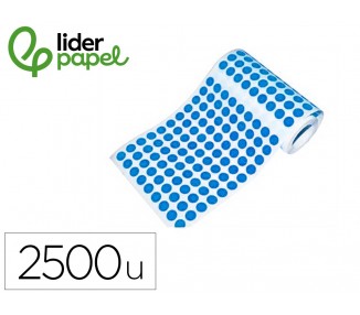 Gomets liderpapel autoadhesivo s circulos 15 mm azul rollo de 2500 unidades en caja de carton