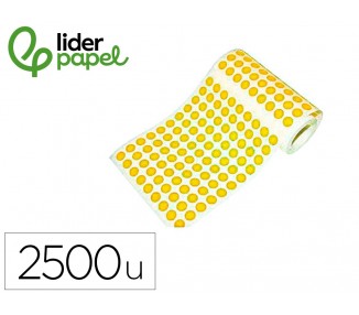 Gomets liderpapel autoadhesivo s circulos 15 mm amarillo rollo de 2500 unidades en caja de carton
