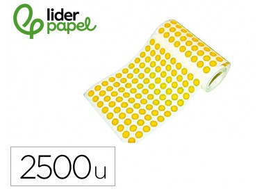 Gomets liderpapel autoadhesivo s circulos 15 mm amarillo rollo de 2500 unidades en caja de carton