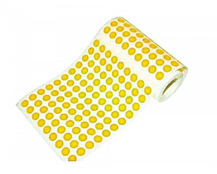 Gomets liderpapel autoadhesivo s circulos 15 mm amarillo rollo de 2500 unidades en caja de carton