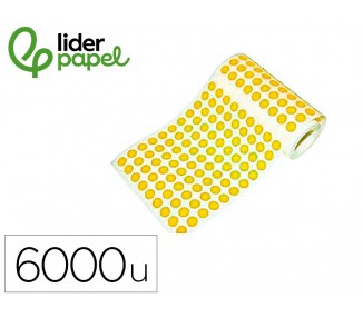 Gomets liderpapel autoadhesivo s circulos 10,5 mm amarillo rollo de 6000 unidades en caja de carton